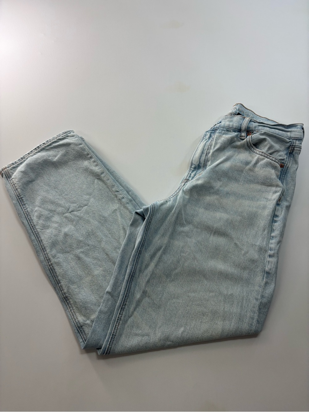 American Eagle Highest Rise Baggy Straight Leg Jeans Womens Size 10 Stone Wash